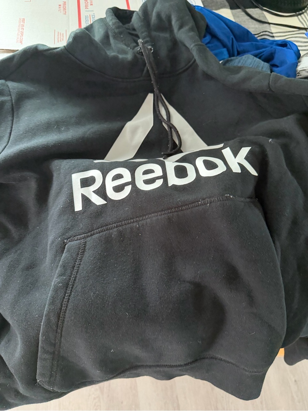 Reebok Men’s Black Hoodie with White Logo
